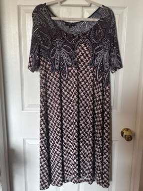 LBISSE Women's Short Sleeve Paisley and Geometric Print Swing Dress